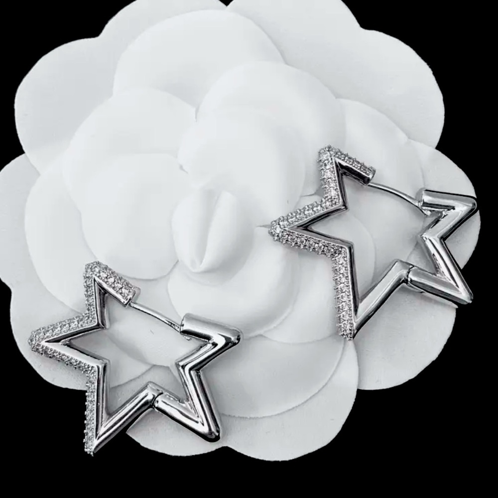 Stars 18K Golden Plated Copper Star Stud Earrings with Synthetic Cubic Zirconia